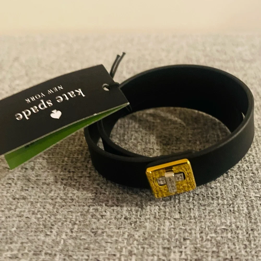 kate spade black leather wrap bracelet with gold & silver accent - Picture 8 of 10